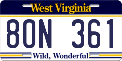 WV license plate 8ON361