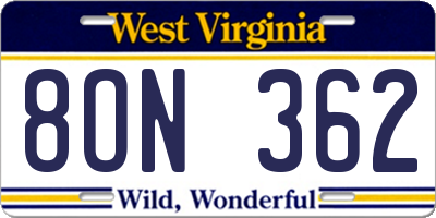 WV license plate 8ON362