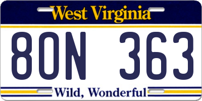 WV license plate 8ON363