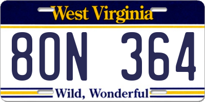 WV license plate 8ON364