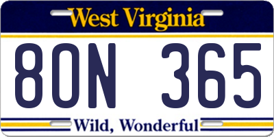 WV license plate 8ON365