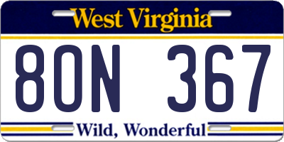 WV license plate 8ON367