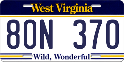 WV license plate 8ON370