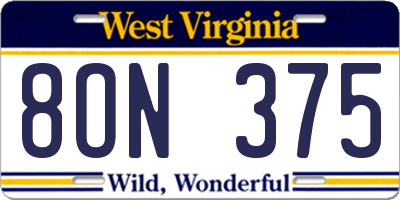 WV license plate 8ON375