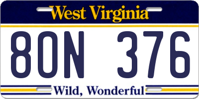 WV license plate 8ON376