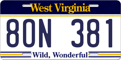 WV license plate 8ON381
