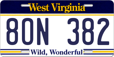 WV license plate 8ON382