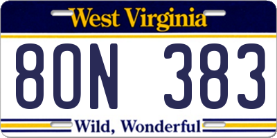 WV license plate 8ON383