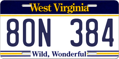WV license plate 8ON384