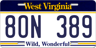WV license plate 8ON389