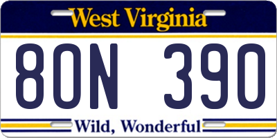 WV license plate 8ON390
