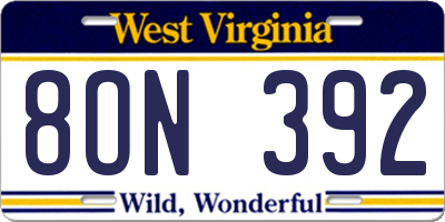 WV license plate 8ON392