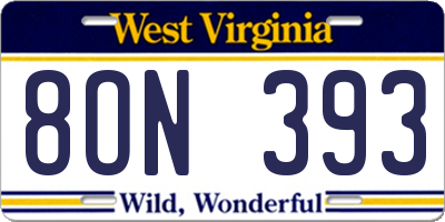 WV license plate 8ON393