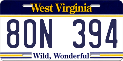 WV license plate 8ON394
