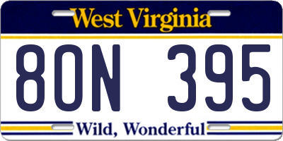 WV license plate 8ON395