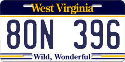 WV license plate 8ON396