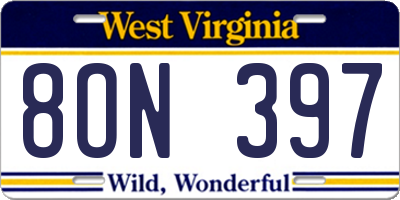 WV license plate 8ON397