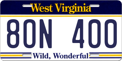 WV license plate 8ON400