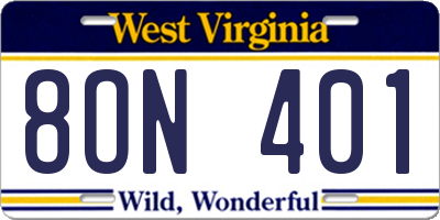 WV license plate 8ON401