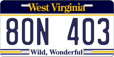 WV license plate 8ON403