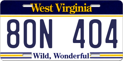 WV license plate 8ON404