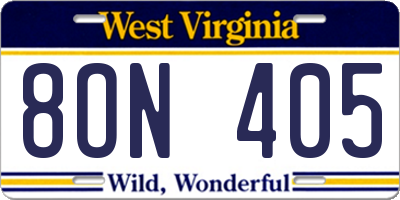 WV license plate 8ON405
