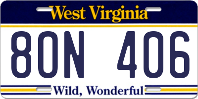 WV license plate 8ON406