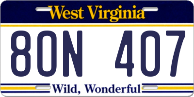 WV license plate 8ON407