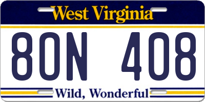 WV license plate 8ON408