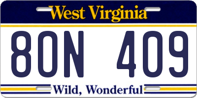 WV license plate 8ON409