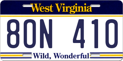 WV license plate 8ON410