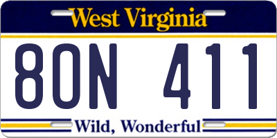 WV license plate 8ON411