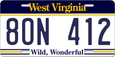 WV license plate 8ON412