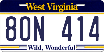 WV license plate 8ON414