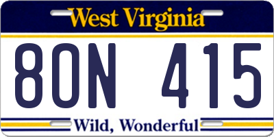 WV license plate 8ON415