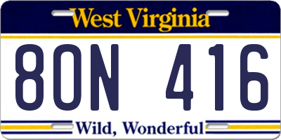 WV license plate 8ON416