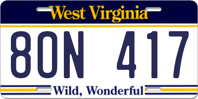 WV license plate 8ON417