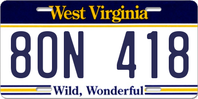 WV license plate 8ON418