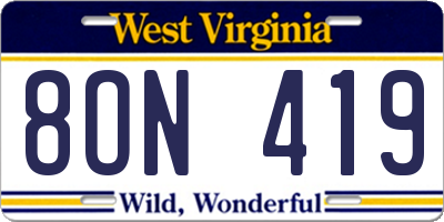 WV license plate 8ON419