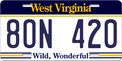 WV license plate 8ON420