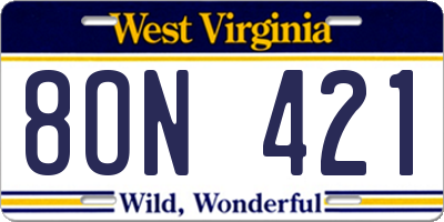WV license plate 8ON421
