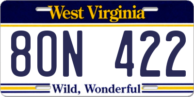 WV license plate 8ON422