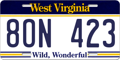 WV license plate 8ON423