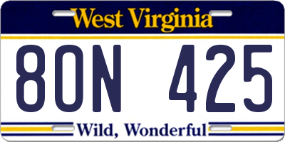 WV license plate 8ON425