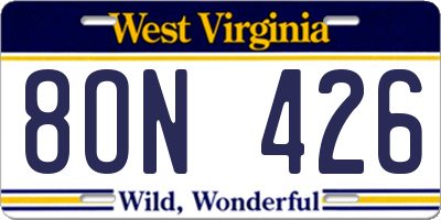 WV license plate 8ON426