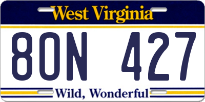WV license plate 8ON427