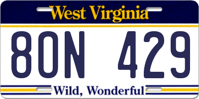 WV license plate 8ON429