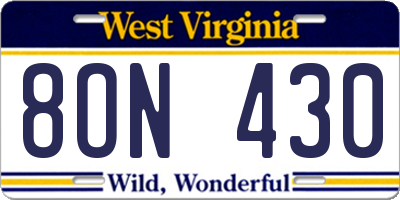 WV license plate 8ON430