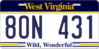 WV license plate 8ON431