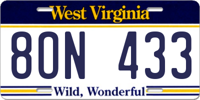 WV license plate 8ON433